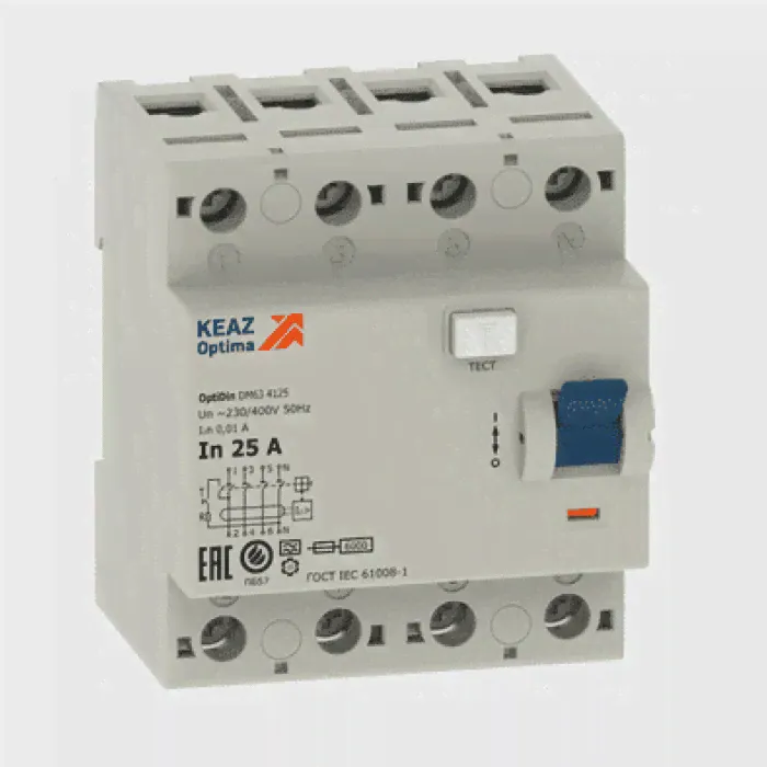 УЗО КЭАЗ OptiDin DМ63 4P 40А 6 кА, 30 мА ( A ), 254311