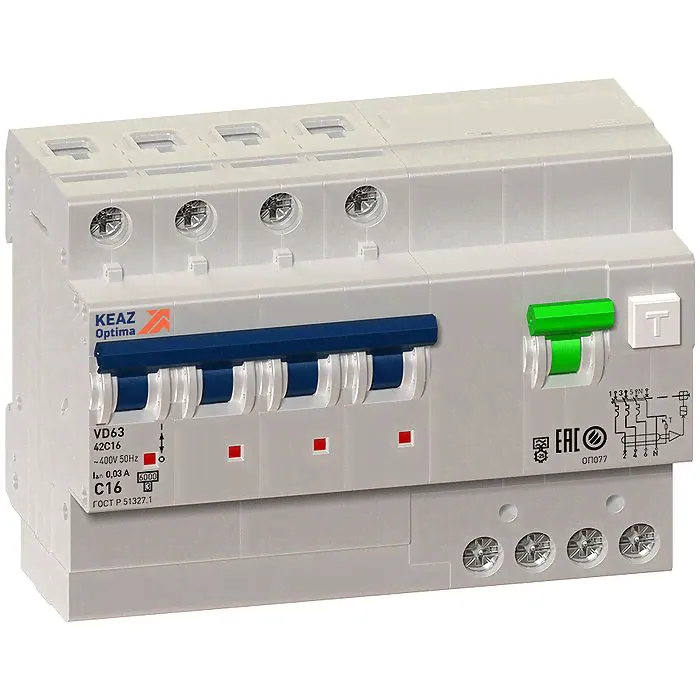 Дифавтомат КЭАЗ OptiDin 4P 25А (C) 6 кА, 30 мА (A), 103478